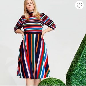 ELOQUII Mixed striped patterned multicolor fit and flare dress